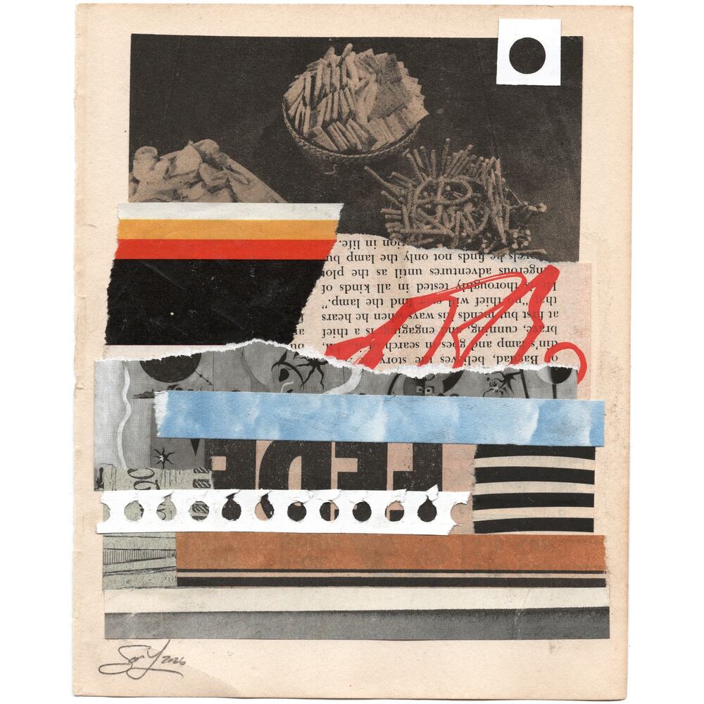 Original Mixed Media Modern Art Collage "Charpie" 5.25x6.75" Signed